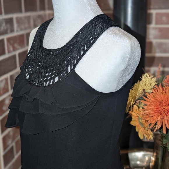 100% Silk Black Sleeveless Peplum Ruffled Blouse-White House Black Market XS - Picture 10 of 14